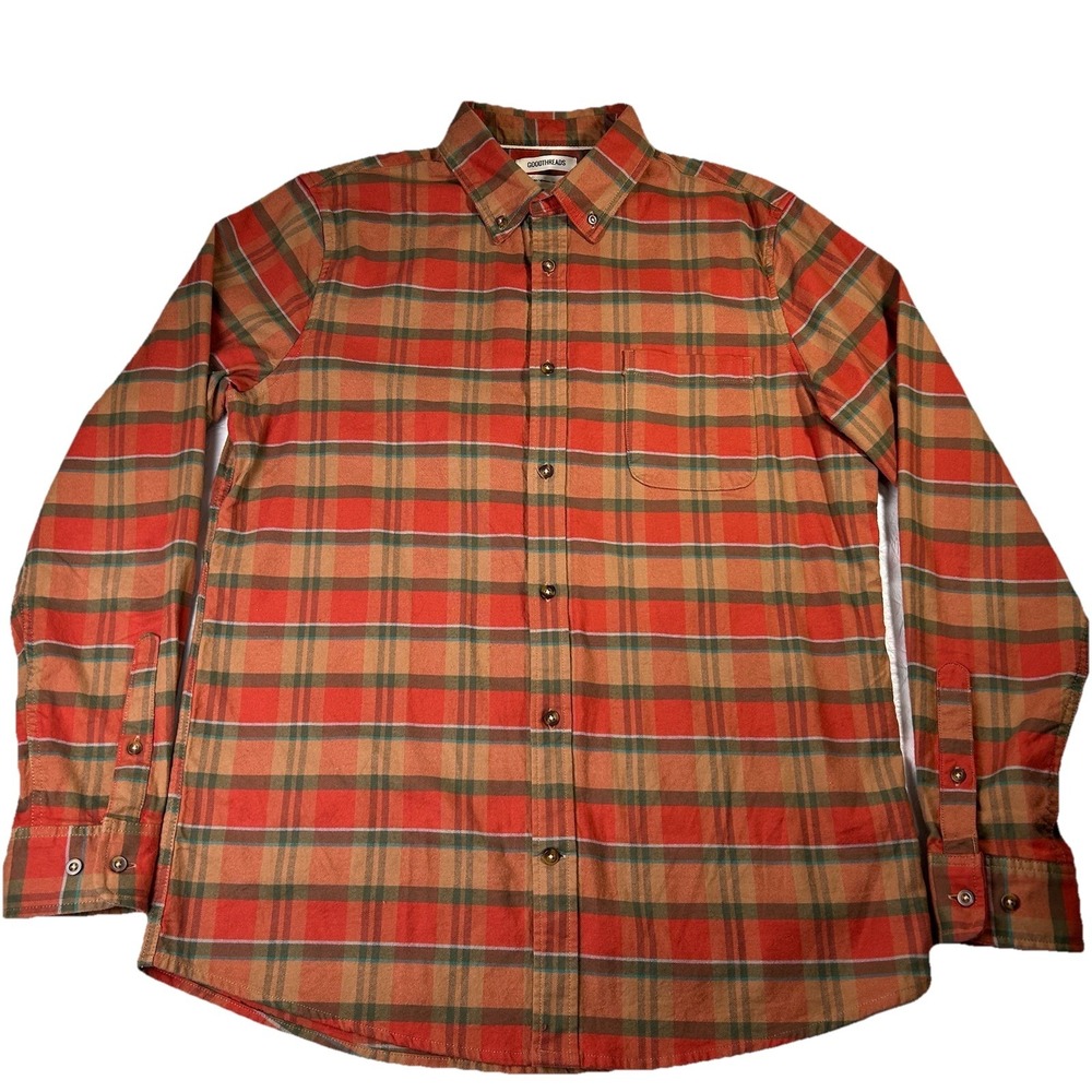 Goodthreads Men's Heavyweight Flannel Plaid Shirt Slim Lg‎ Tall Long Sleeve Warm